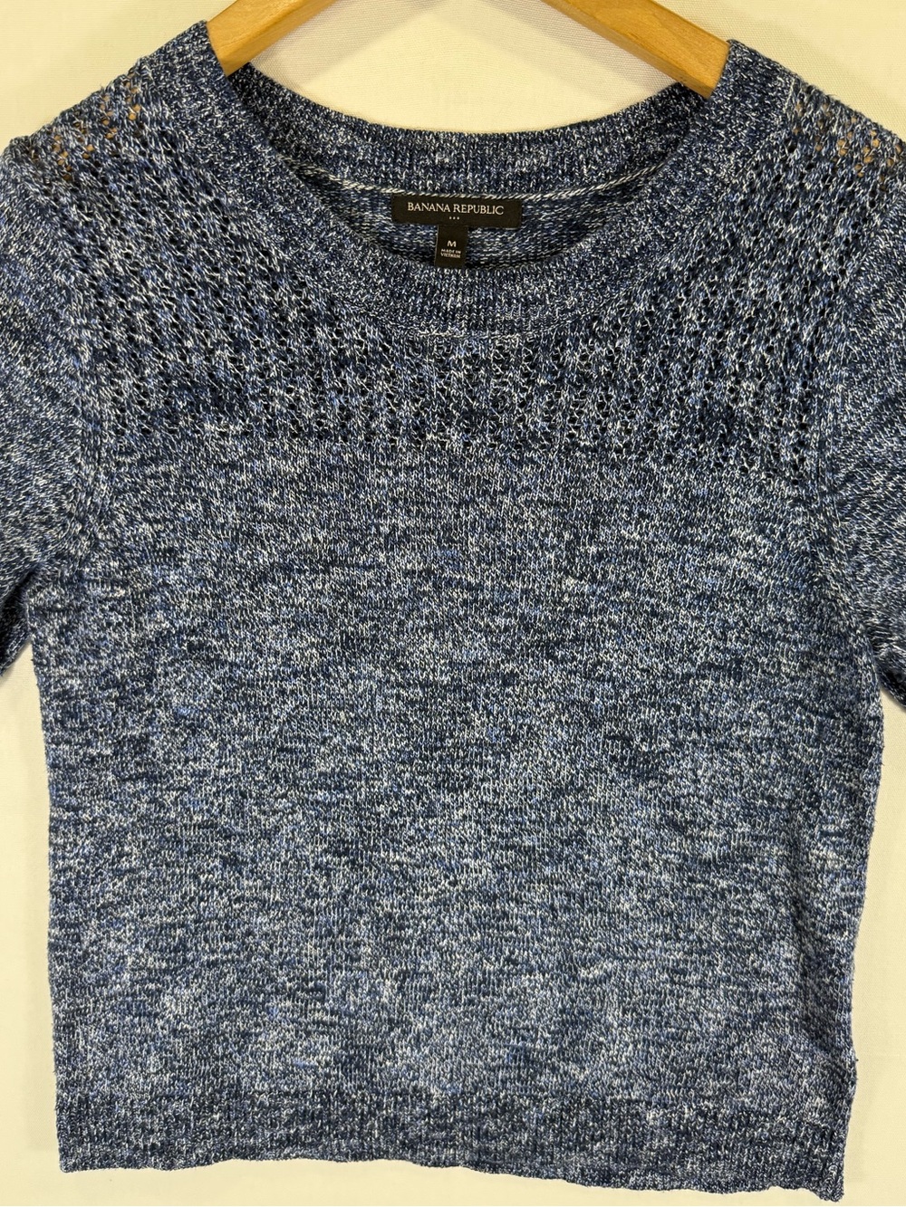 Banana Republic Heathered Navy Scoop Neck Short Sleeve Sweater
